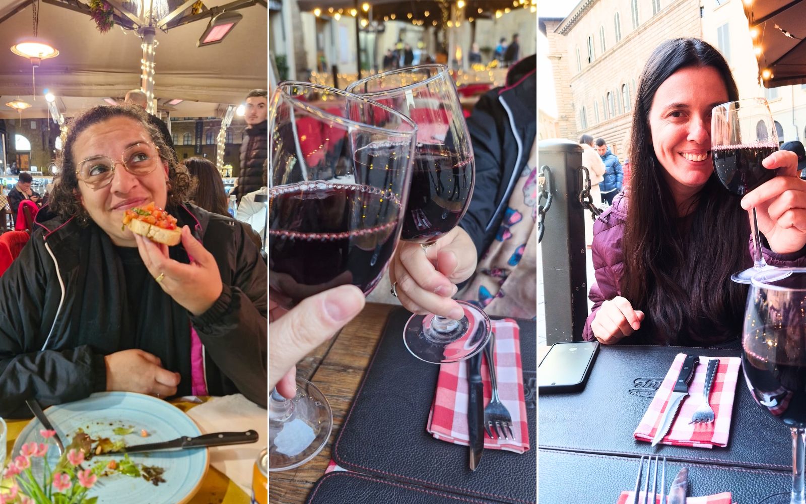 Momentos de viagem na It&aacute;lia com comida, vinho e paisagem