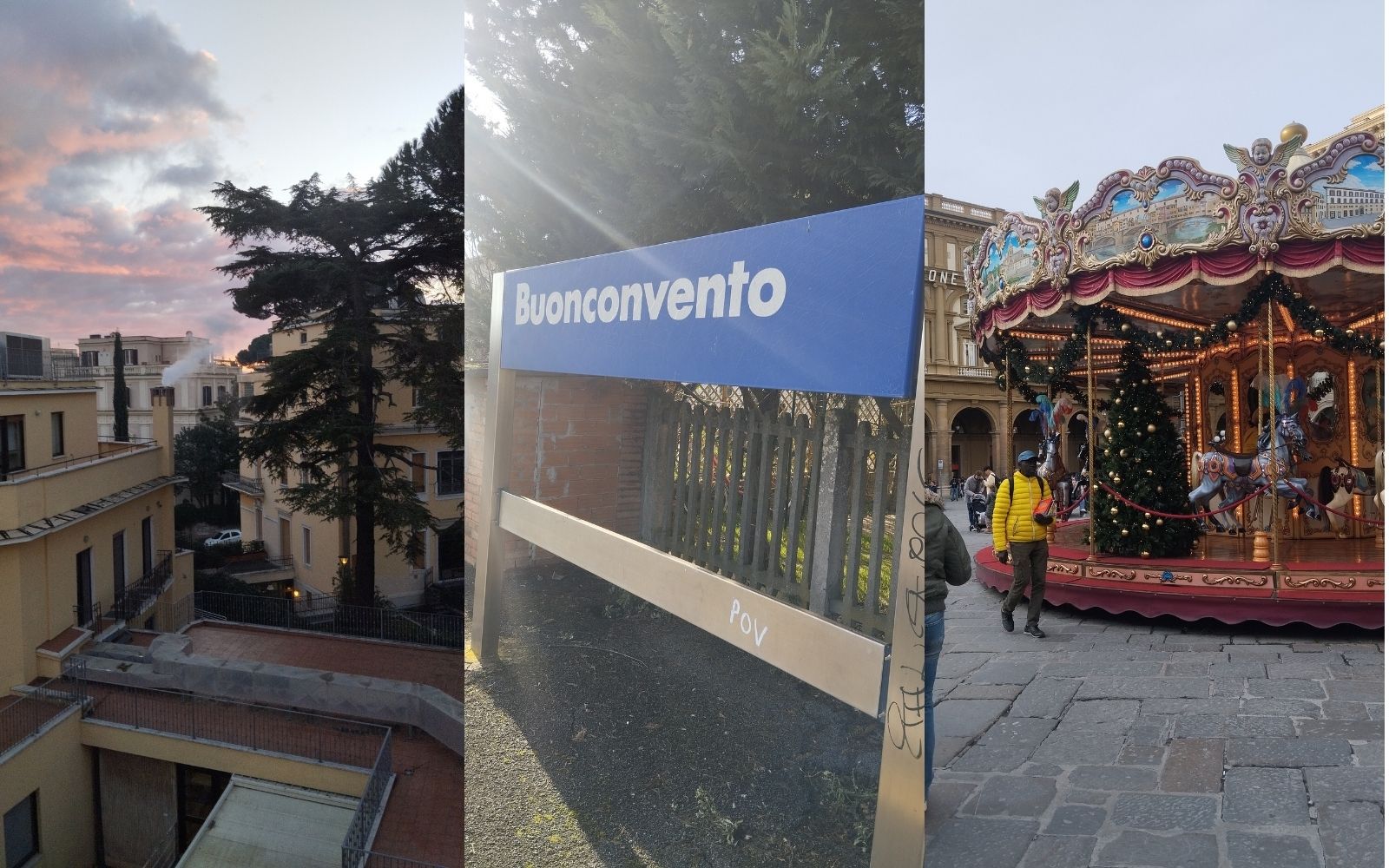 Colagem com cenas urbanas e viagem de inverno na Itália